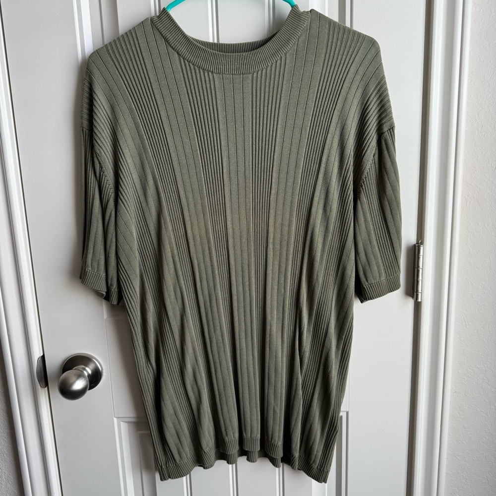 Olive Green Ribbed Knit Top